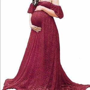 Lace shoulder Maternity Dress & floral head piece